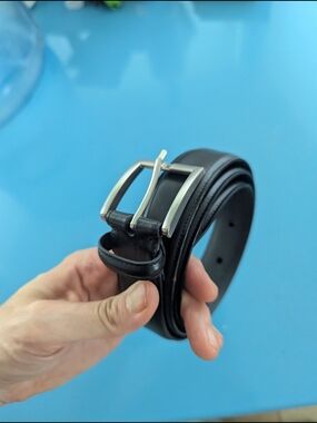 Classic Black Leather Men's Belt with Silver Buckle